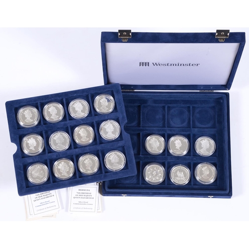1056 - Silver coins. Various territories, eighteen proof silver non circulating crowns, 1996... 