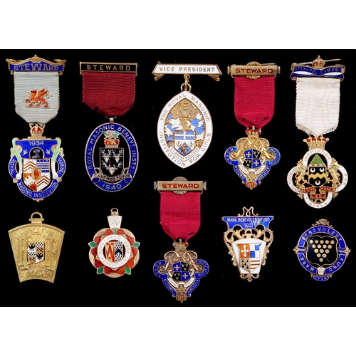 1065 - Freemasonry. Silver gilt and enamel charity jewels, comprising Royal Masonic Institution for Girls V... 