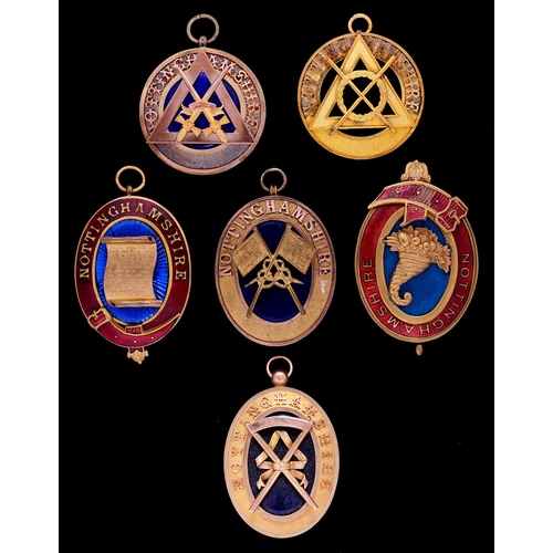 1066 - Freemasonry. Provincial Grand Lodge of Nottinghamshire officer's breast and collar jewels, 9ct gold ... 