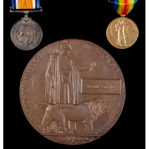 1070 - World War One pair and memorial plaque,  167724, Spr B Stead RE, Bertie Stead, registered envelope a... 