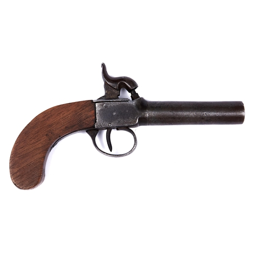 1088 - An English 80 bore boxlock percussion pistol, early 19th c, walnut stock, 17cm l, proof marked... 