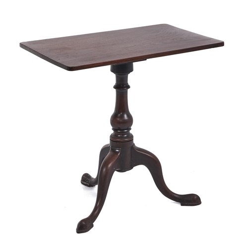 46 - A George II mahogany tripod table, with baluster pillar and later oblong top, 67cm h; 45 x 70cm... 
