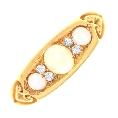 504 - An Edwardian opal and diamond ring, in 18ct gold, Chester 1901, 3.8g, size O