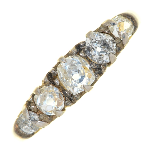 517 - A five stone diamond ring, with old cut diamonds, in gold, 3.9g, size H