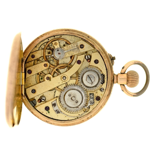 534 - A Swiss gold and enamel half hunting cased cylinder lady's watch, c1900, 30mm, marked 14k, 20.4g... 