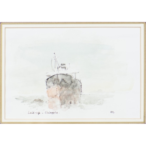 657 - Sir Hugh Casson CH, KCVO, PRA - Laid-up, Chioggia, signed with initials and inscribed, watercolour, ... 