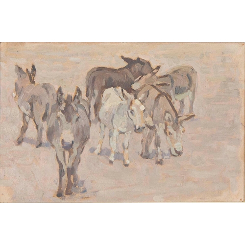 673 - Winifred Wilson (1882-1973) - Six Donkeys, signed, oil on board, 17.5 x 27cm