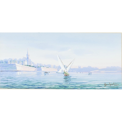 679 - Maltese School, early 20th c - The Grand Harbour Valletta, a set of four, all signed Galea, gouache,... 
