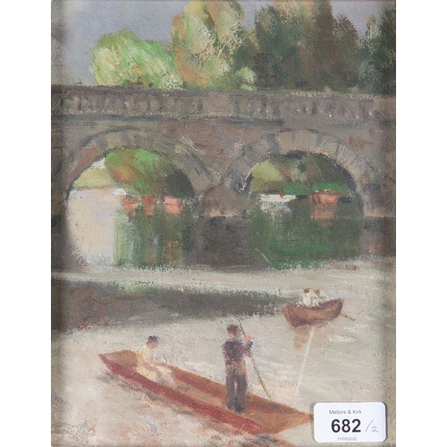 682 - British School - River Scenes, a pair, oil on board, 24 x 18.5cm (2)