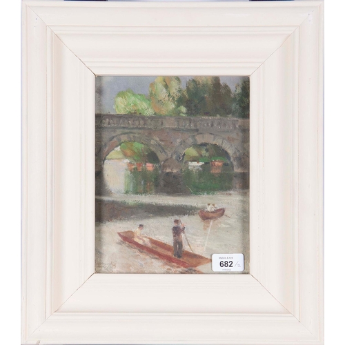 682 - British School - River Scenes, a pair, oil on board, 24 x 18.5cm (2)