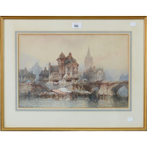 692 - Paul Marny (1826-1914) - Romartin, signed and inscribed, watercolour, 29 x 43.5cm