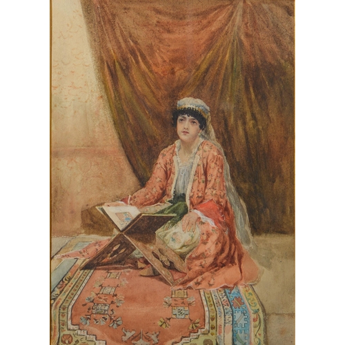 994 - James Shaw-Crompton RI (1853-1916) - A Muslim Lady Studying the Quran, watercolour, 34.5 x 24.5cm... 