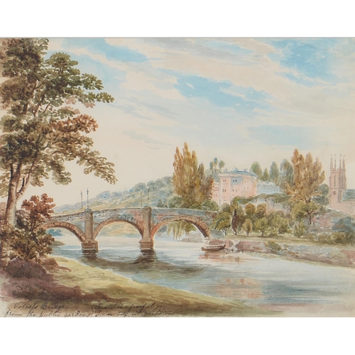 995 - Jane Hill of Hawkstone Manor (1808-1894) - Totnes Bridge, Devon, inscribed Totnes Bridge from the pu... 