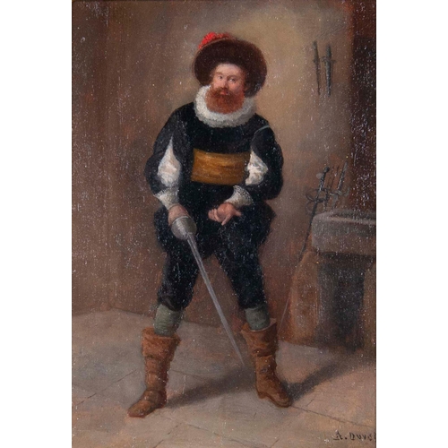 996 - Alix Duval (b.1848) - A Cavalier, signed, oil on panel, 17 x 11.6cm