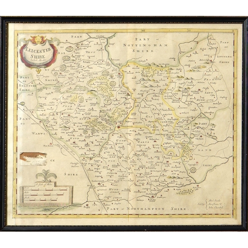 987 - Robert Morden - Leicestershire, double page engraved map, 1695, hand coloured in outline, 38 x 44cm... 