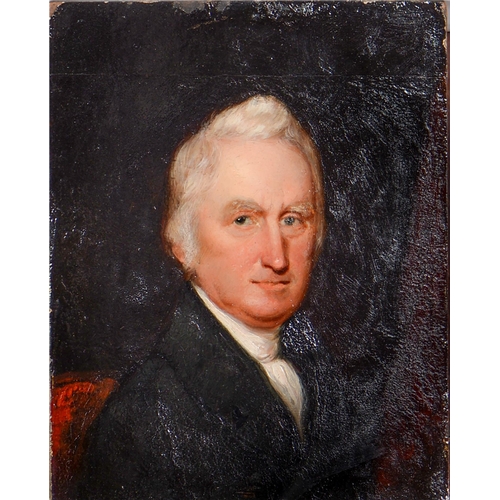 1021 - Attributed to C M Aldis (Fl. 1835-1842) - Portrait of Samuel Woods, bust length, in a black coat by ... 