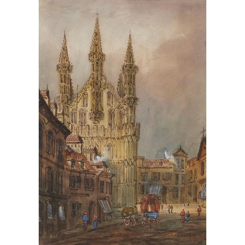1024 - E Nevil (Fl. late 19th c) - Louvain, signed and inscribed, watercolour, 27 x 18.5cm and a watercolou... 