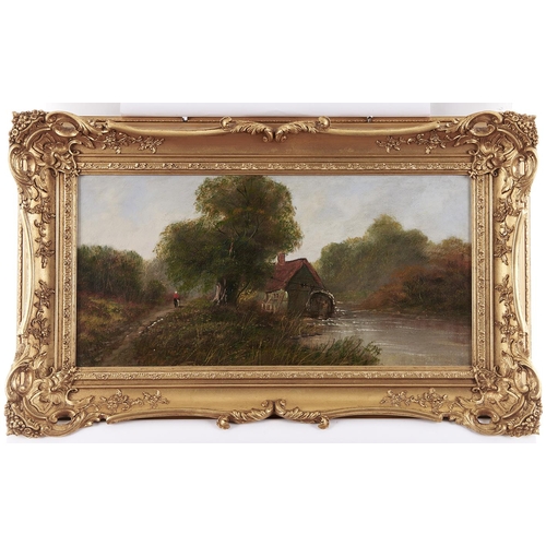1029 - Lily Burton (fl late 19th c) - The Farm Pond, signed, oil on canvas, 39 x 59cm, English School, 19th... 