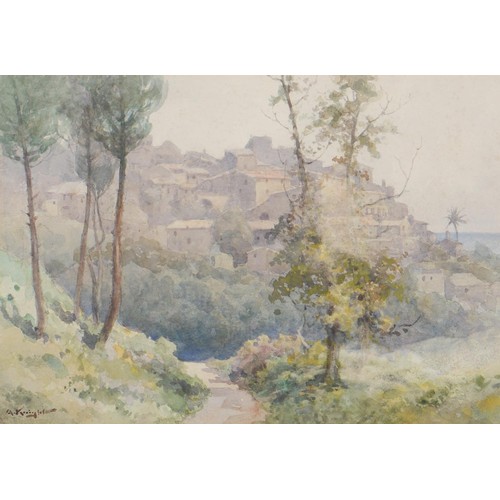 1006 - Robert Brown Johnston (1840-1914) - Edinburgh Castle at Sunrise, signed, watercolour, 25.5 x 36.5cm,... 