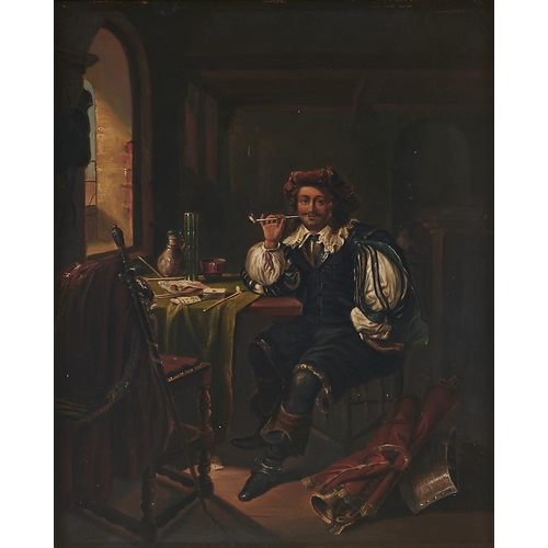 1007 - After Franz van Mieris the Elder - A Cavalier Smoking in an Interior, oil on board, 38 x 30.5cm... 