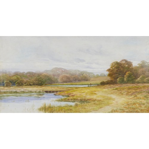 1017 - George Oyston (1861-1937) - Meandering River Landscape with Figures, signed, watercolour, 29 x 55cm... 
