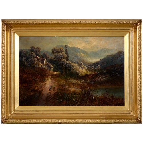 1031 - English School, 1911 - Mountainous Landscape at Dawn; Eventide, a pair, both signed indistinctly and... 