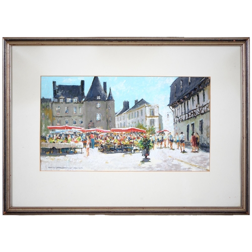 1037 - English School, 20th / 21st c - Flower Market Pontivy, signed Harvey and inscribed, acrylic on board... 