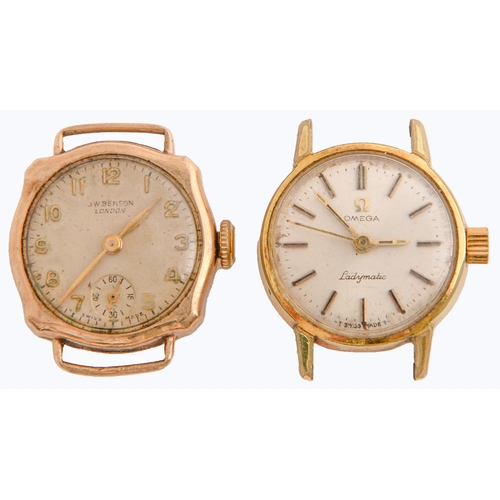 44 - A 9ct gold cushion shaped lady's wristwatch, J W Benson Ltd, 21 x 21mm, Birmingham 1949 and an Omega... 