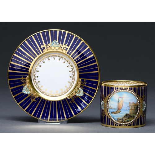 459 - A Lynton coffee can and saucer, 20th / 21st c, the coffee can painted by S D Nowacki, signed with in... 