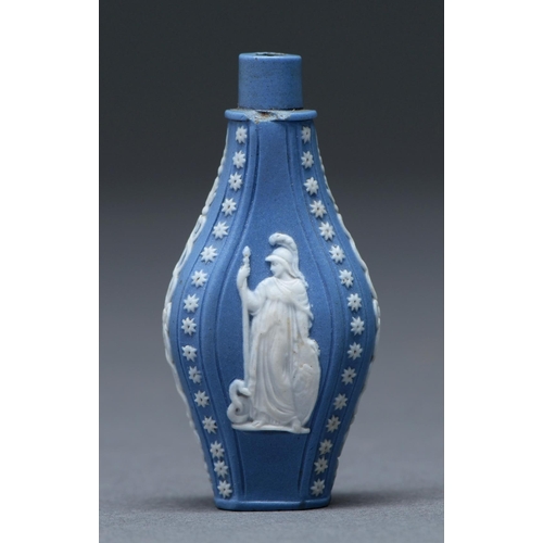 467 - A jasper ware scent bottle, Staffordshire, possibly Wedgwood, c1800, decorated on one side with Mine... 