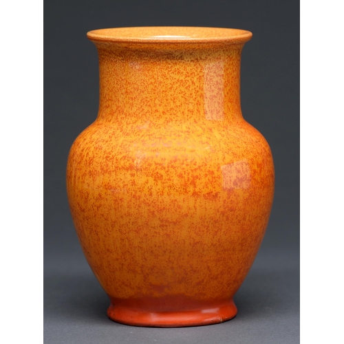 482 - A Pilkingtons Royal Lancastrian vase, c1920, in the Orange Vermillion glaze, 17cm h, impressed marks... 