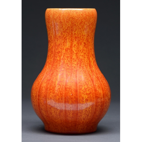 490 - A Pilkingtons Royal Lancastrian vase, c1930, with carved detail in Orange Vermillion glaze, 24.5cm h... 