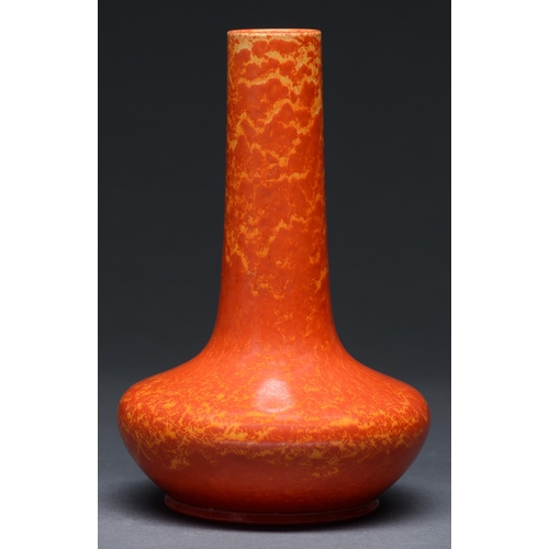 494 - A Pilkingtons Royal Lancastrian bottle vase, c1920, in the Orange Vermillion glaze, 22cm h, impresse... 