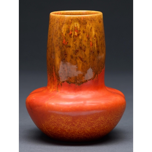 495 - A Pilkingtons Royal Lancastrian vase, c1930, in the Orange Vermillion and crystalline glazes, 16cm h... 