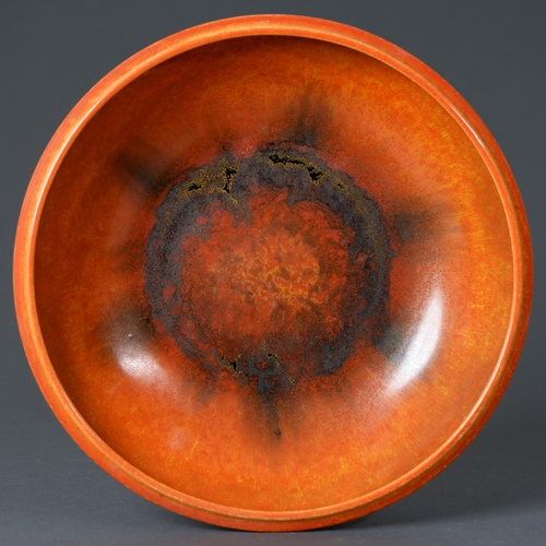 496 - A Pilkingtons Royal Lancastrian bowl, c1930, in the Orange Vermillion glaze, 33cm diam, impressed ma... 