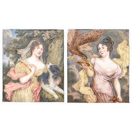 501 - A pair of outside decorated Derby plaques, painted by William Corden, dated 1823,  with portrai... 