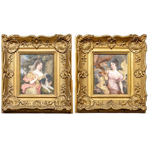 501 - A pair of outside decorated Derby plaques, painted by William Corden, dated 1823,  with portrai... 