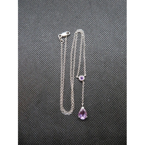 28 - Silver and Amethyst Lavaliere chain 18