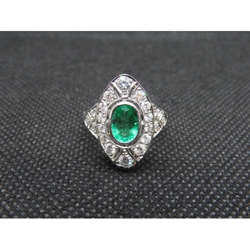 30 - Art Deco platinum emerald and diamond ring diamonds approx 1ct emerald 1.2ct approx weight size P