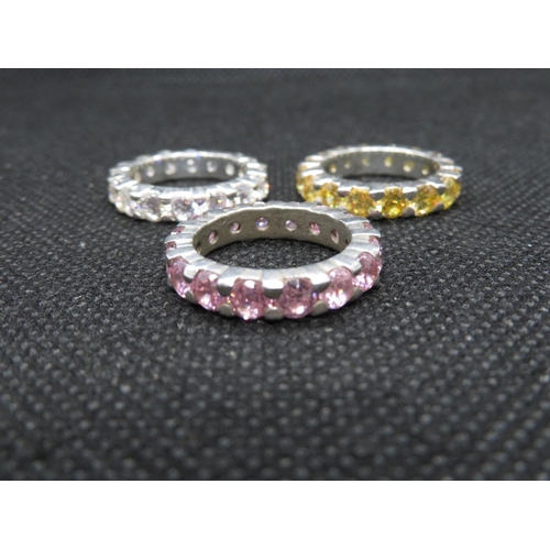 48 - 3x silver stacker rings with coloured stones all size M 16.4g