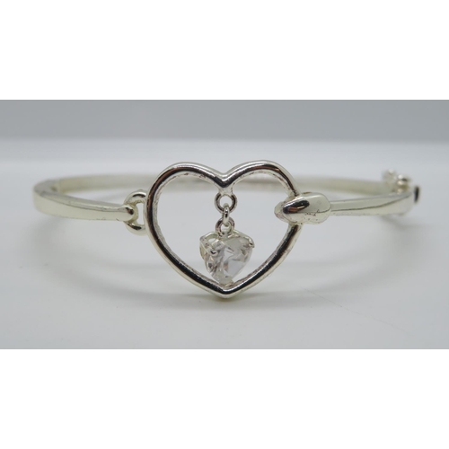 51 - HM silver heart bangle with heart shaped  CZ 9.6g