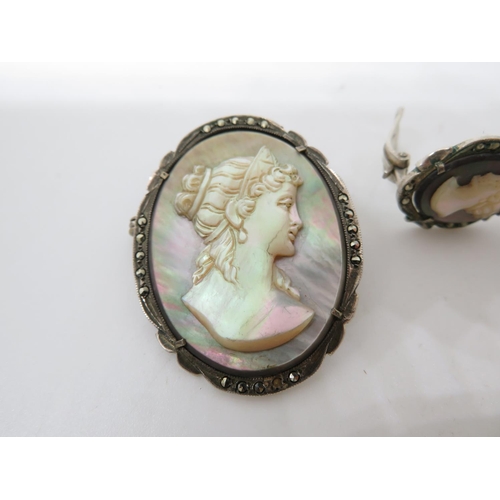 50 - Vintage 80 grade silver and marquisate cameo and clip on earrings