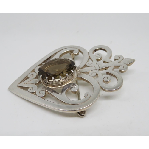 51 - Large silver Luckenboath brooch set with Cairngorm stone maker Malcolm Gray HM Edinburgh 1983