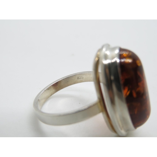 60 - Vintage silver ring set with amber size P