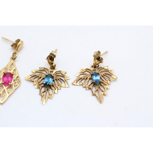 1 - 2 x 9ct gold gemstone earrings inc. ruby, topaz (3.6g)