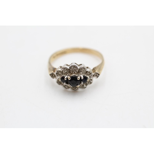 13 - 9ct gold vintage sapphire & diamond cluster dress ring (2.7g)