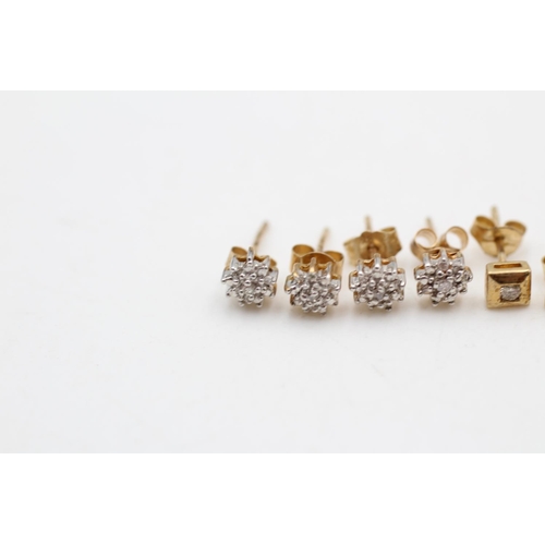 14 - 3 x 9ct gold diamond earrings inc. cluster, studs (1.5g)