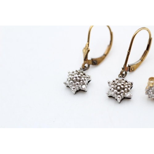 23 - 2 x 9ct gold diamond earrings inc. studs, cluster (2.7g)