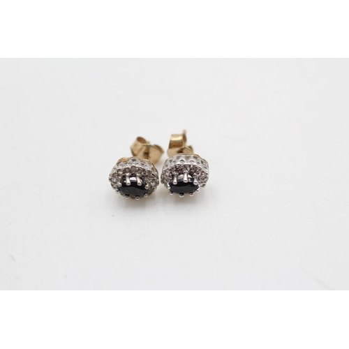 25 - 9ct gold diamond & sapphire pendant necklace & stud earrings set (3.6g)