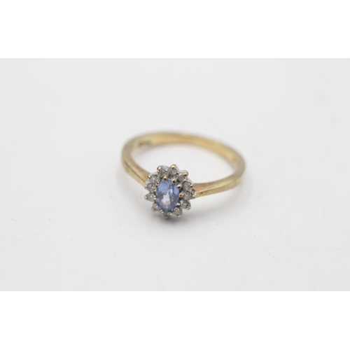 26 - 9ct gold sapphire & diamond halo dress ring (1.6g)